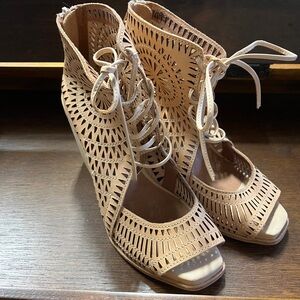Jeffrey Campbell Tan Lace-Up Cutout Wedges